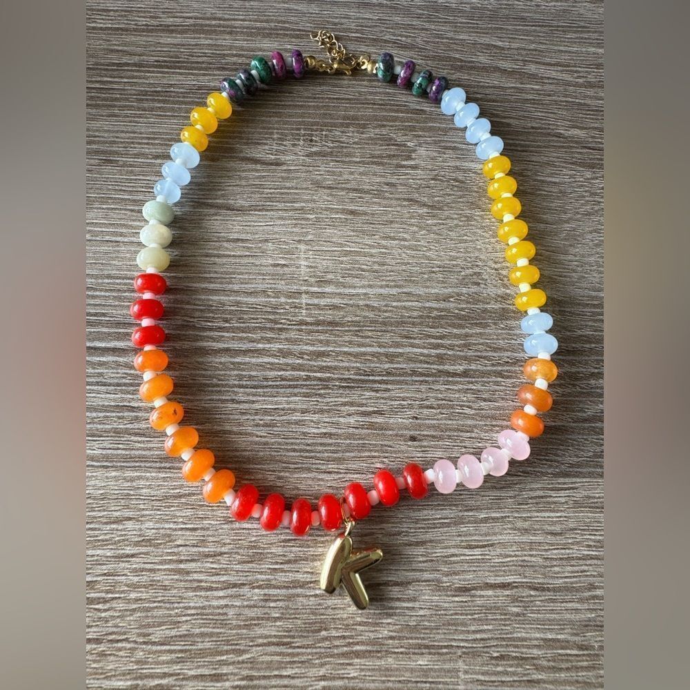 Colorful Beaded Necklace letter K A1226 - Picture 2 of 5